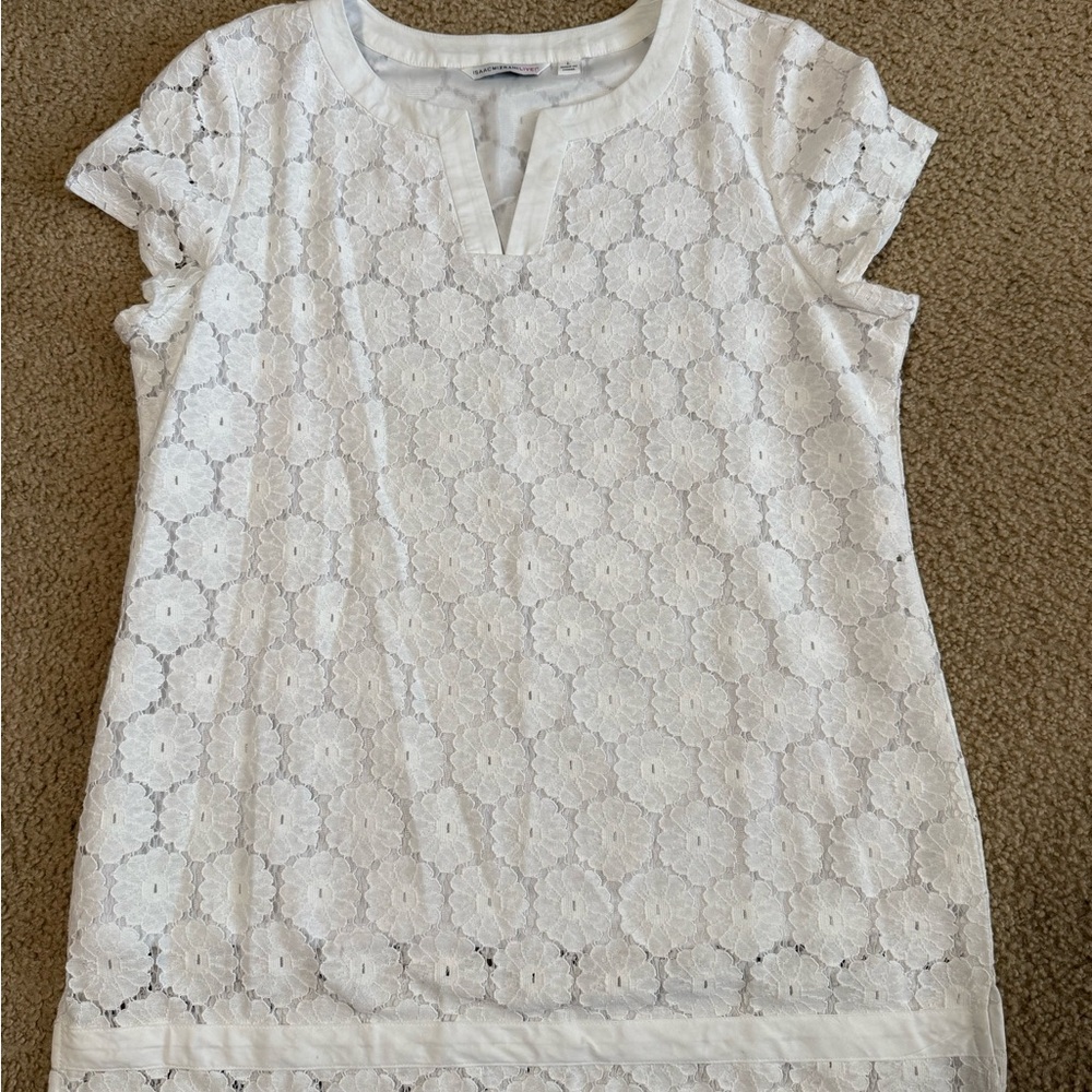 Isaac Mizrahi White Floral Lace Short-Sleeve Tunic